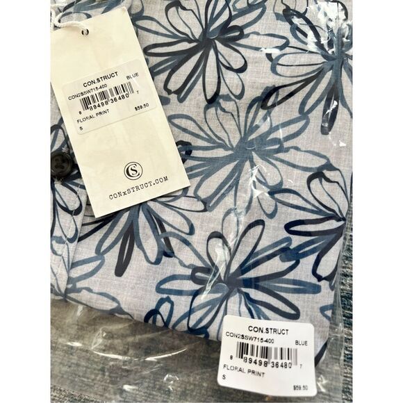 NWT! Con.Struct Blue Floral Print Slim Fit Button Down Short Sleeve Tee S - Picture 6 of 6